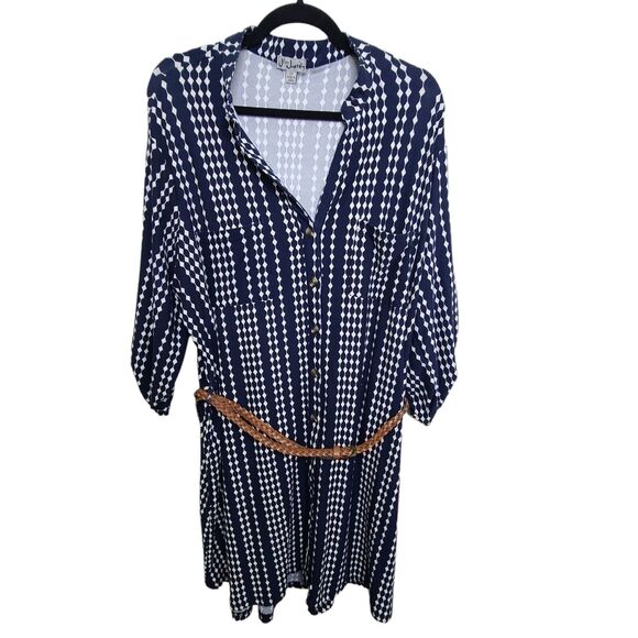 J for Justify Dresses & Skirts - J for Justify Womens Plus SZ 2X Blue/White Collared‎ Button Dress W Belt